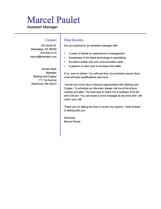 Basic management cover letter